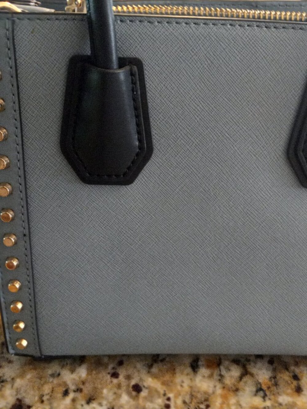 Michael Kors Studded Saffiano Leather Satchel – Blue/Navy with Gold Hardware - Picture 5 of 6